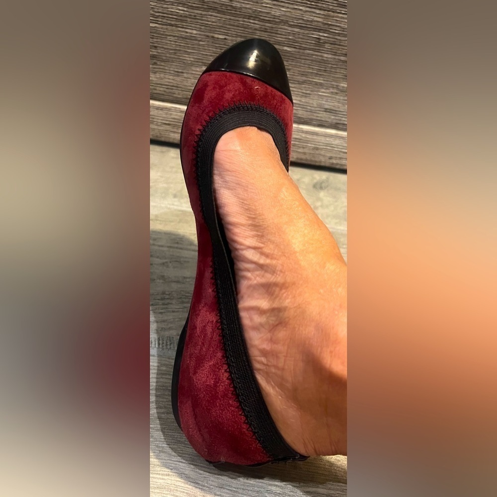 Cole Haan Burgundy Suede Ballet Flats with Black Cap Toe